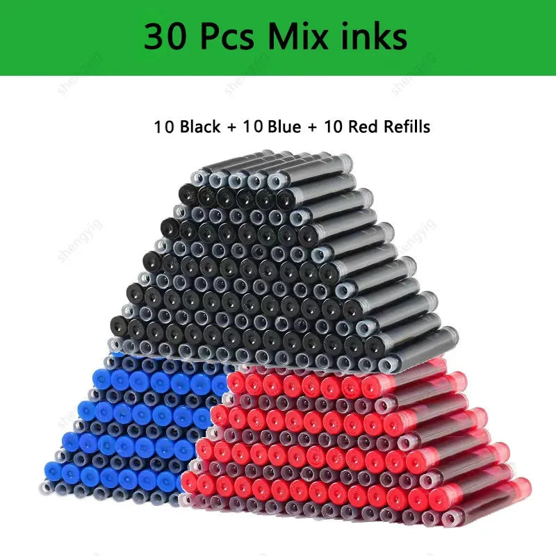 33PCS Kawaii Fountain Pen & Ink Set - Black Blue Red EF 0.38mm Replaceable Ink Pens for School Office Writing Supplies