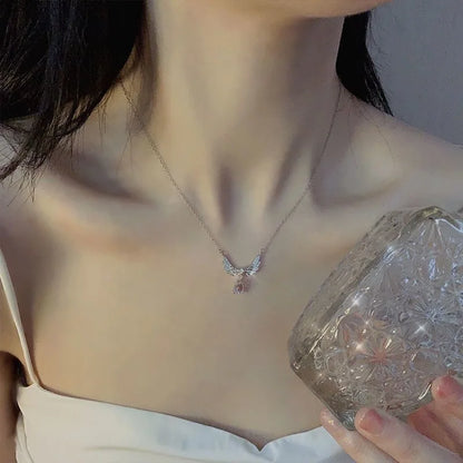 Light Luxury Angel Wings Necklace – Moonstone Pendant Collarbone Jewelry for Women