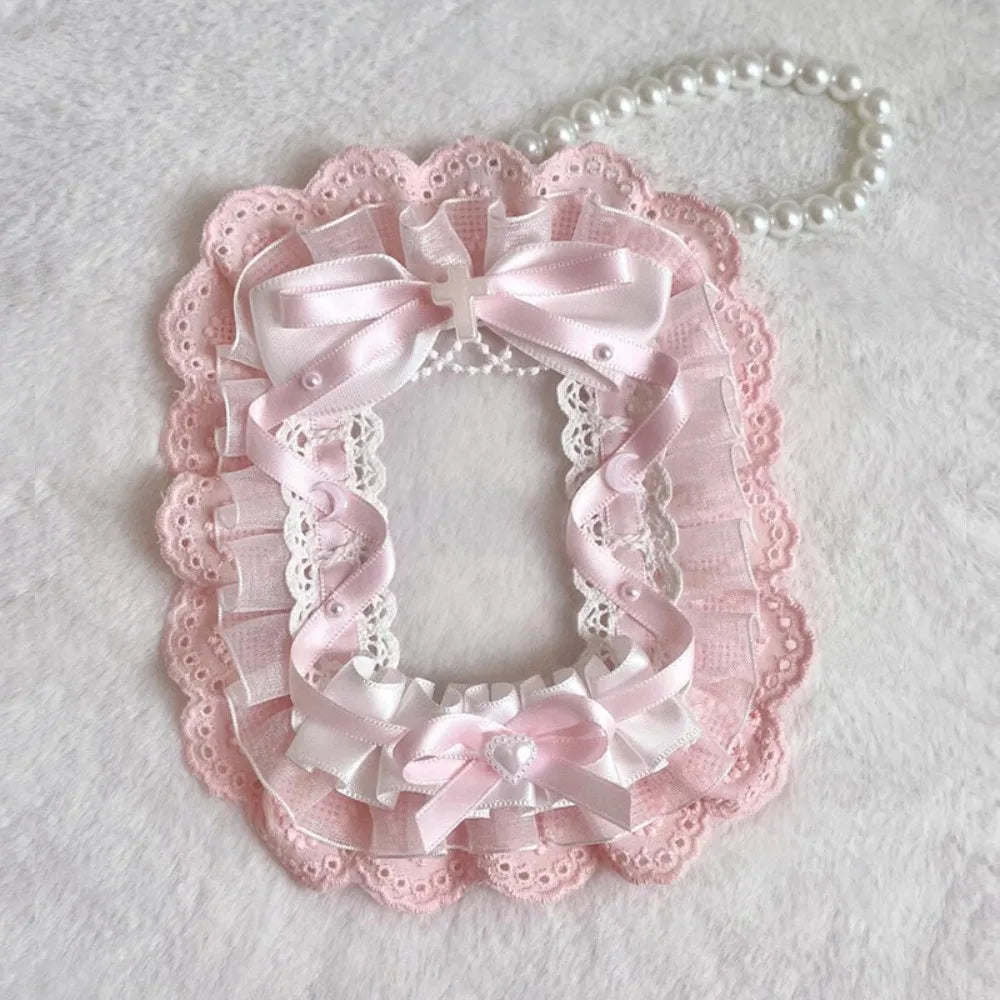 Kawaii Plush Photocard Holder - Lolita Lace Ribbon Idol Photo Display Case