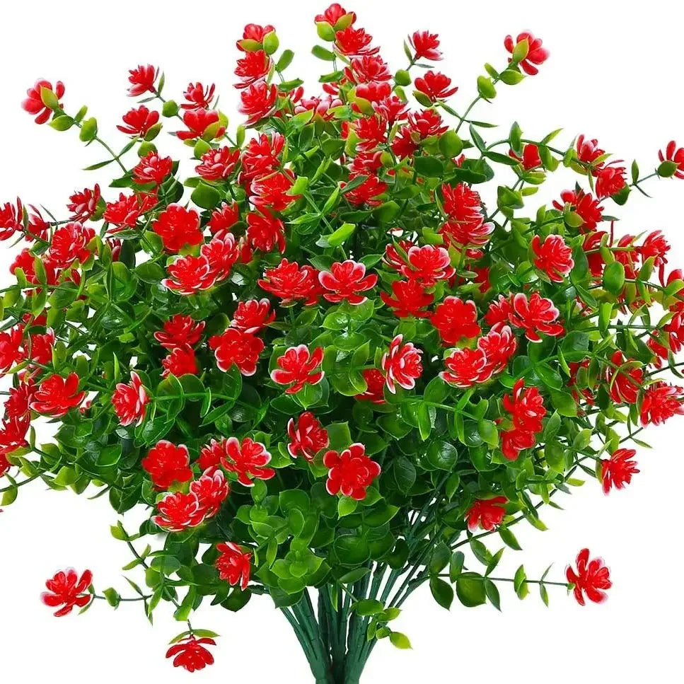 4 Bundles UV Resistant Artificial Plants – Faux Bushes Plastic Flowers for Outdoor Garden, Porch, Wedding & Farmhouse Decor
