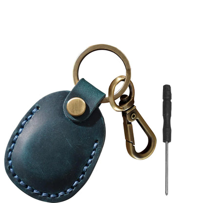 Airtag Holder Keychain — Genuine Leather Handmade Case, Scratch-Resistant Key Ring for Dog Collar & Luggage Cover