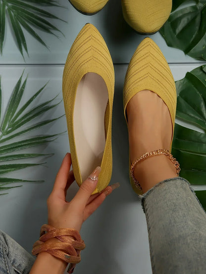 Women’s Pointed Toe Knitted Slip-On Flats – Solid Color Casual Breathable Ballet Loafers