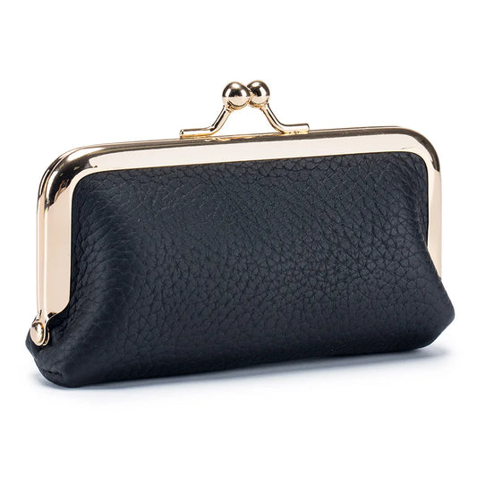 Genuine Leather Clip Wallet Bag – Cowhide Small Handbag for Coins, Car Keys, Lipstick & Earphone Storage, Women’s Pouch Case