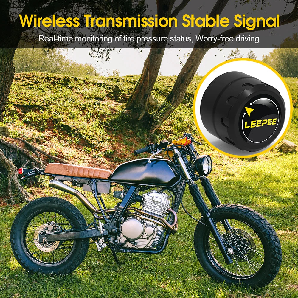 Bluetooth Motorcycle TPMS with 2 Sensors – Tire Pressure Monitoring System for Pit Bike, Tyre Tester Diagnostic Kit Moto Accessories