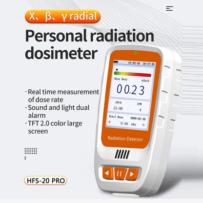 HFS-20PRO Handheld Radiation Detector - β, γ & X-Ray Geiger Counter with Alerts, Data Storage & Rechargeable Battery