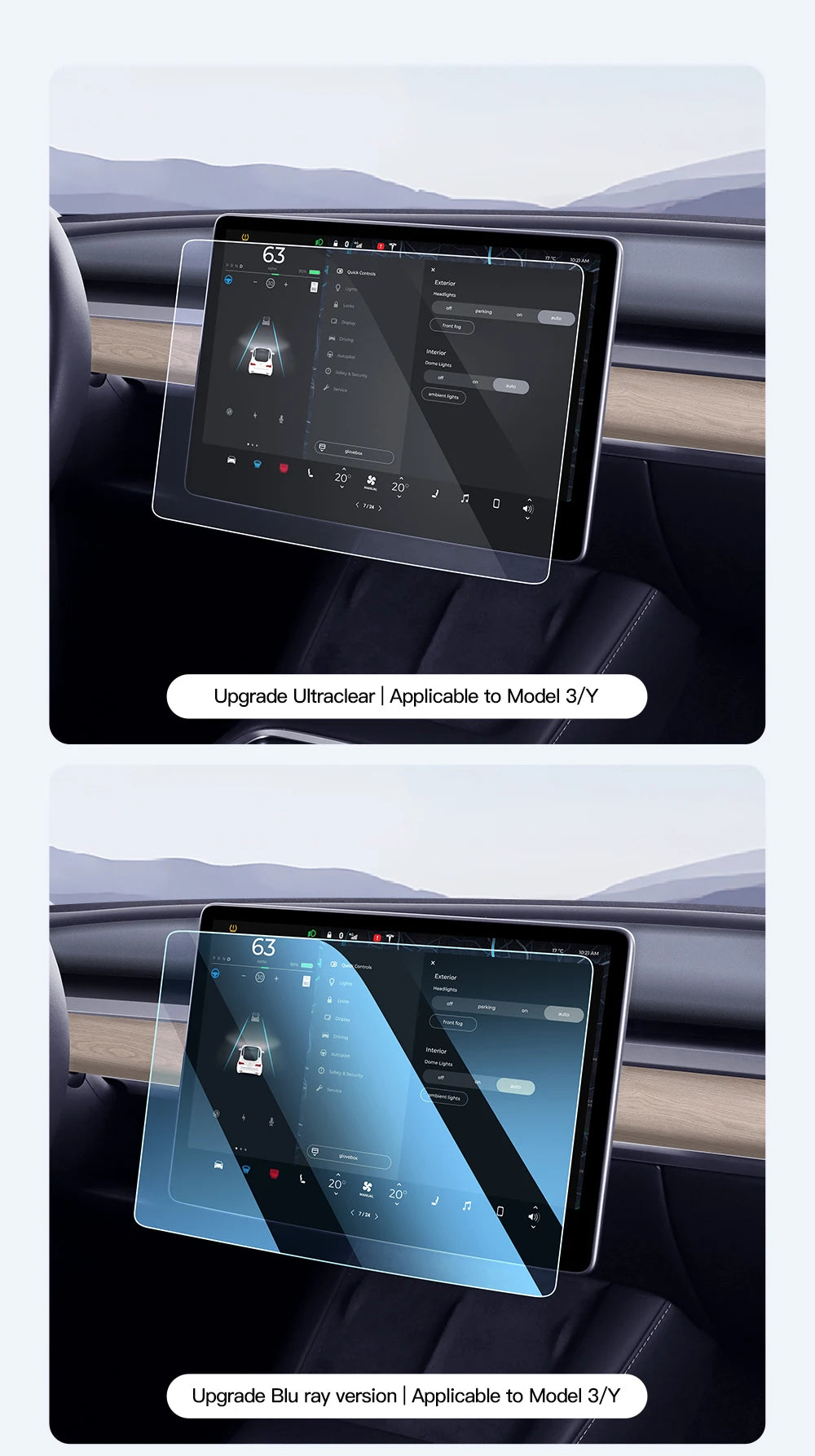 YZ Tempered Glass Screen Protector for Tesla Model 3 Y X 2021-2023 – HD Center Control Protection Film Accessory
