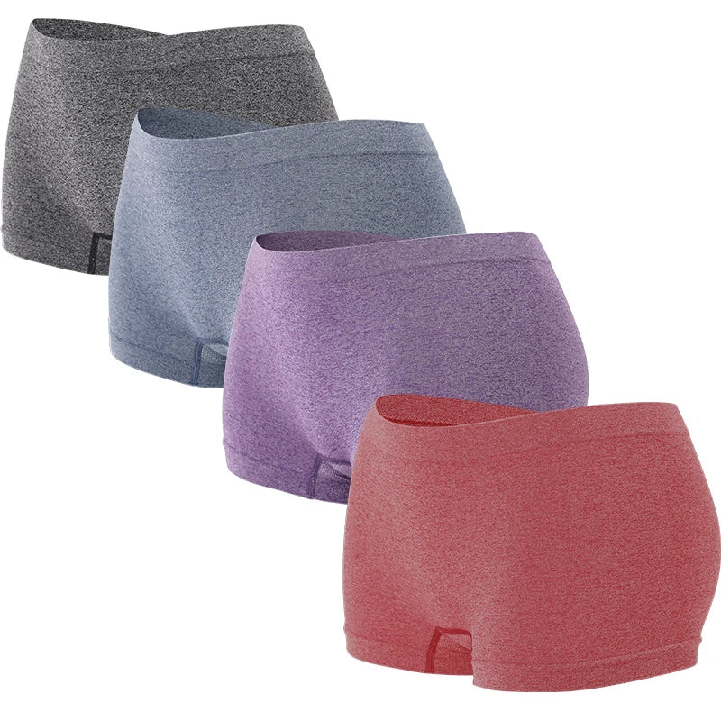 4pcs Women’s Boxer Underwear — Comfortable Solid Color Hipster Boyshort Panties for Sports & Everyday Wear