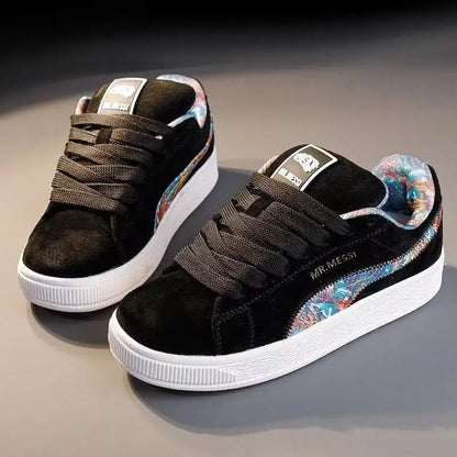 Black Platform Casual Sports Shoes - Unisex Thick Sole Sneakers for Spring & Fall