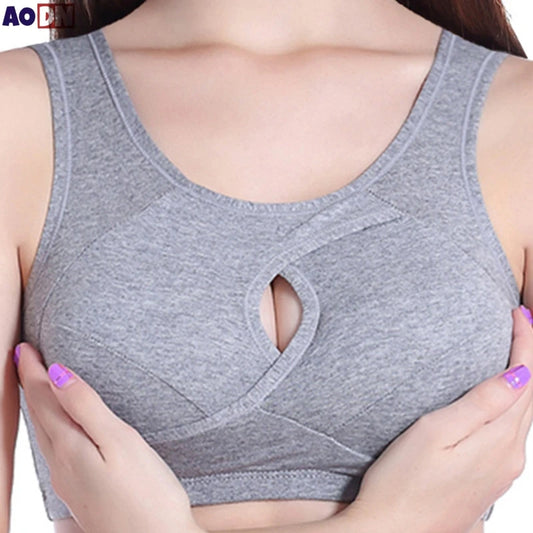 Plus Size Women’s Cotton Bra S-6XL – Sexy Hollow-Out Seamless Bralette with Removable Pads, Comfortable Gathered Underwear