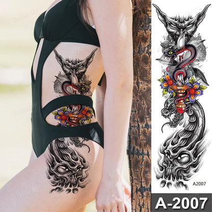 Large Temporary Leg Tattoos for Women - Sexy Animal & Anime Skull Water Transfer Body Art Stickers