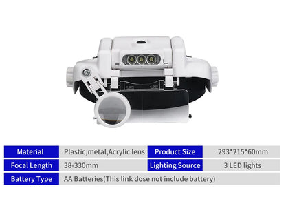 LED Headband Magnifier with 8x Lenses – Hands-Free Magnifying Glass for Jewelry, Watch & Electronic Repair