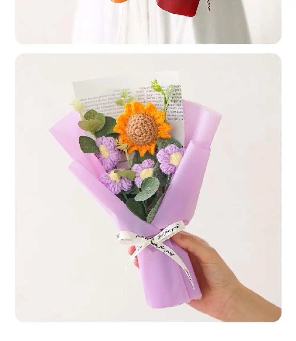 Handmade Artificial Flower Crochet Bouquet – Sunflower & Daisy Eternal Flowers, Anniversary, Mother’s Day & Birthday Gift
