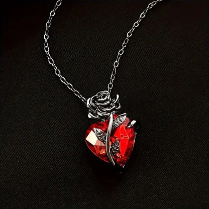 Gothic Rose Love Necklace - Y2K Grunge Style Silver Tone Human Heart Pendant Jewelry Gift for Women