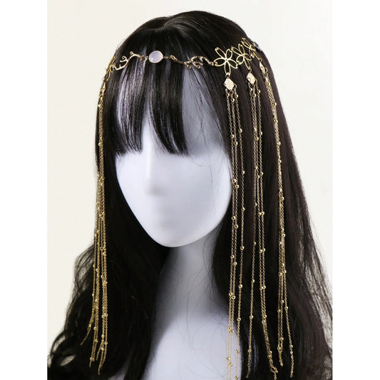 Golden Tassel Head Chain - Boho Floral Hair Jewelry for Women