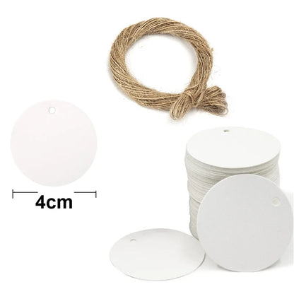 100PCS Hemp Rope & 20m Gilded Hanging Tags – Cowhide Black & White Cardboard Blank DIY Heart & Circle Labels