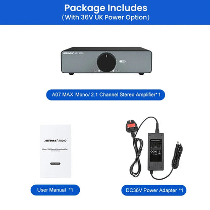 AIYIMA A07 MAX 2-Channel Class D Amplifier – 300W x2 TPA3255 Home Audio Stereo Amp, Bridgeable Mono 600W Power Speaker System
