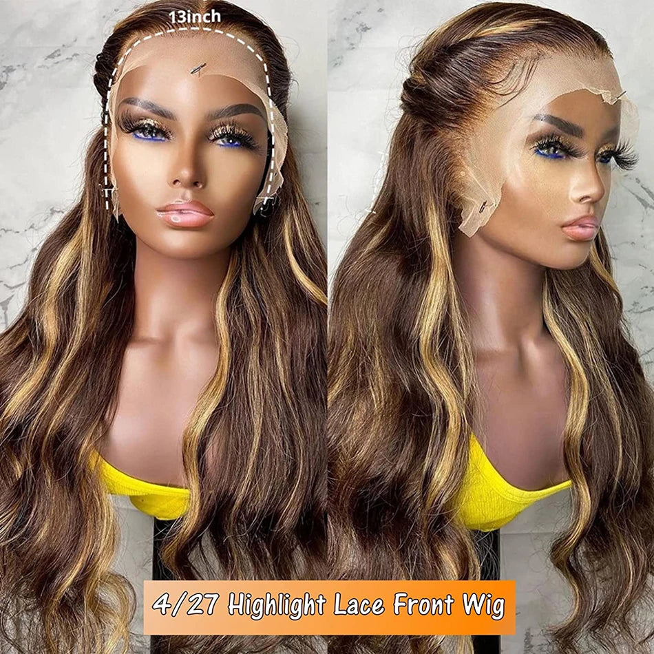 Highlight Blonde Body Wave Wig – 13x6 HD Lace Frontal, Human Hair 13x4 Lace Front Wig