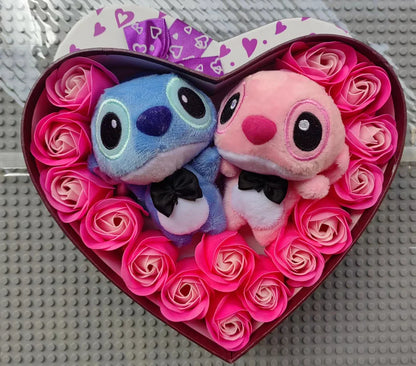 Disney Lilo & Stitch Plush Doll with Rose Bouquet – Gift Box & Flower Arrangement for Valentine’s & Christmas