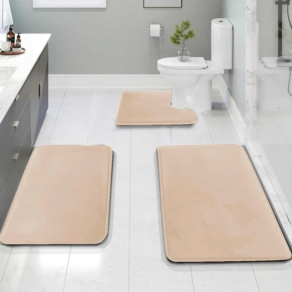 3PC Waterproof Non-Slip Sponge Bathroom Carpet Set - Washable Home Decor