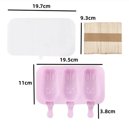 Silicone Ice Cream Popsicle Mold: Siamese Molds with Lid for DIY Homemade Ice Lolly - Cartoon Cute Image Kitchen Tools