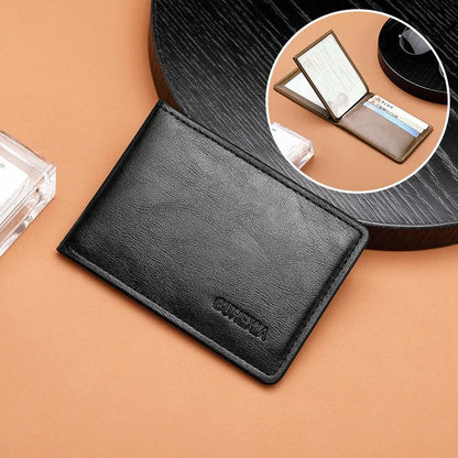 Retro Leather Driver’s License Wallet – Ultra-Thin Men’s ID Card Holder with Coin Purse, Multifunctional Slim Solid Color Short Wallet