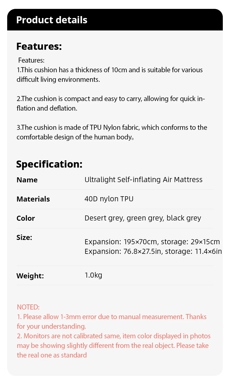 Thick Ultralight Self-Inflating Camping Mattress - Outdoor Air Mattress with Built-In Pump for Travel, Hiking, Fishing