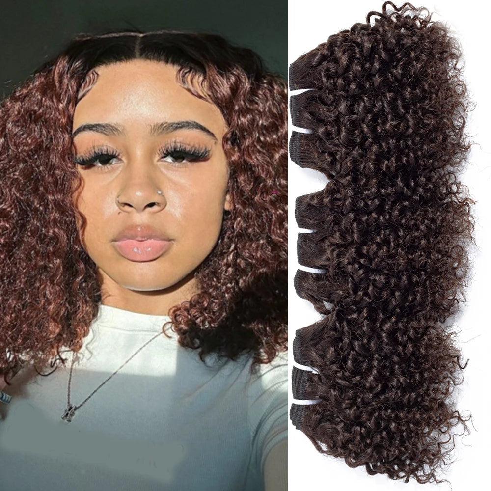 Code Calla Bouncy Curly Hair Bundles – Double Draw 6-inch Short Cut Remy Human Hair Extensions in Natural Black & Brown
