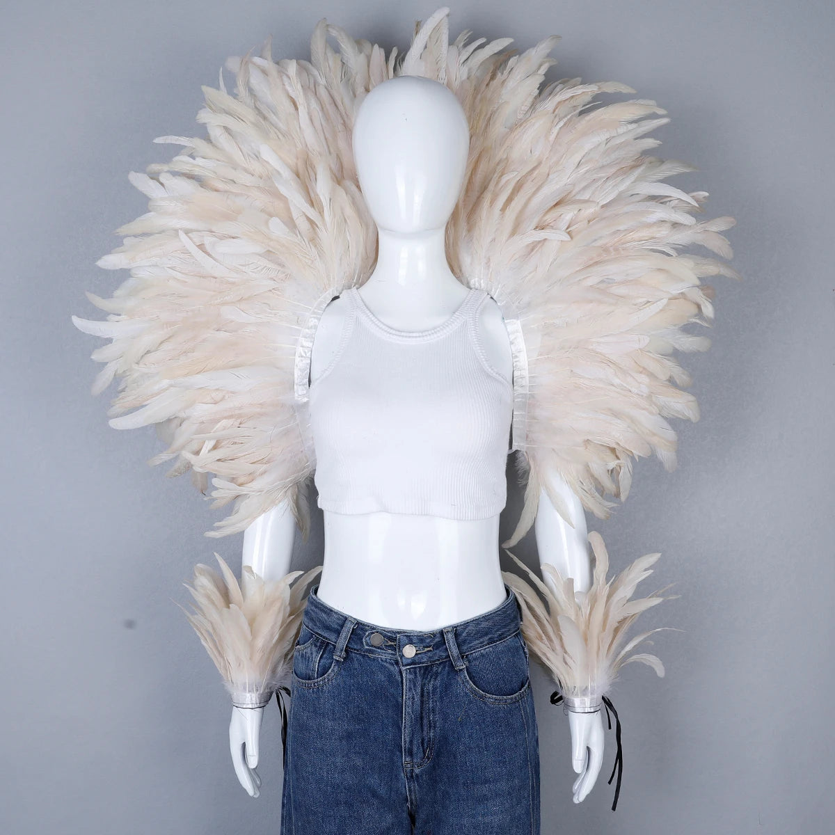 Women’s 2-Piece Feather Shawl Set - Elegant Punk-Style Cosplay Accessories for Halloween, Masquerade Balls, Parties, and Carnivals