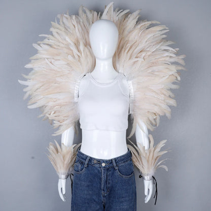 Women’s 2-Piece Feather Shawl Set - Elegant Punk-Style Cosplay Accessories for Halloween, Masquerade Balls, Parties, and Carnivals