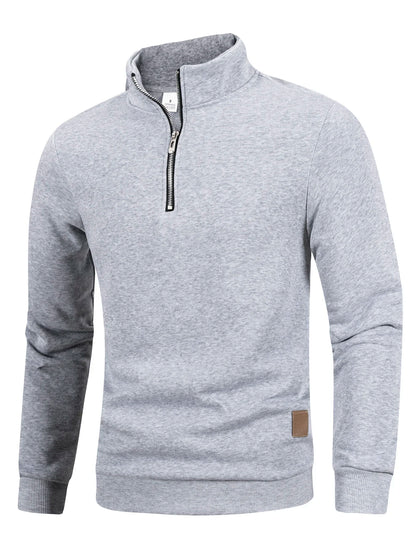Men's Autumn Zipper Turtleneck Sweater - Solid Color Long Sleeve Warm Casual Pullover Sweatshirt Top