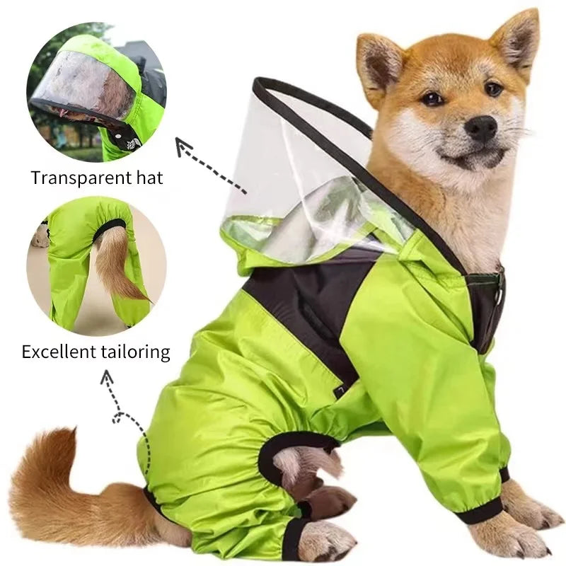 Waterproof Dog Raincoat – Dog Face Jumpsuit, Water-Resistant Jacket for Dogs, Pet Coat for All Weather