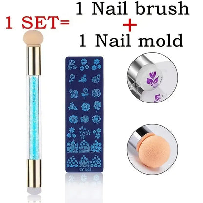 Nail Stamping Plates Set with Silicone Stamper & Brush - Flower and Geometry Transfer Stencils for Nail Art Manicure