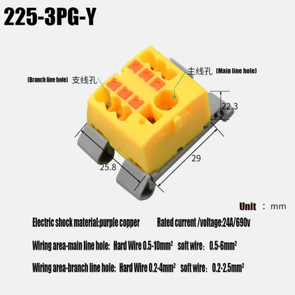 Push-In Modular Wire Connector Terminal Block – Compact 1-In Multiple-Out Splicing Lighting Connector, 225 Series (1Pc)