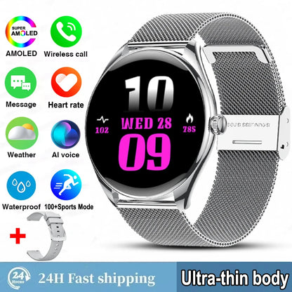 Ultra-Thin AMOLED Smartwatch for Men - 3D Display, Fitness Tracking, Heart Rate, Bluetooth Calls & Waterproof Design