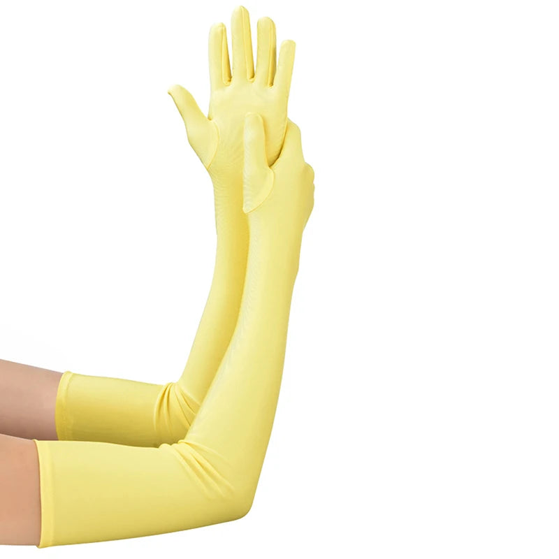 52CM Women’s Elegant Spandex Long Gloves – Thin Soft Stretch Sun Protection Gloves for Stage Performance, Driving, Riding & Cosplay Party Wear