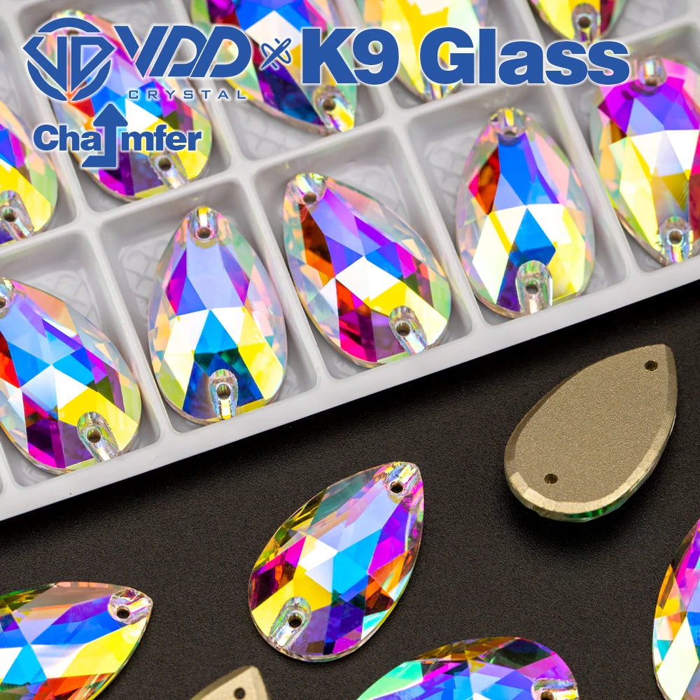 AAAAA K9 Glass Sew-On Rhinestones - AB Crystal Flatback Stones for Wedding Dress & Clothing Accessories