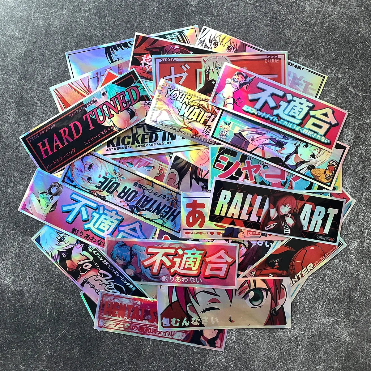JDM Anime Girl Holographic Stickers - Rainbow Vinyl Decals for Car Windows, Motorcycles, Helmets, and Windshields