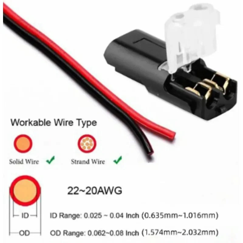 50/1PCS 2-Pin Plug-In Wire Connectors - Double-Wire Locking Buckle LED Cable Terminal Blocks