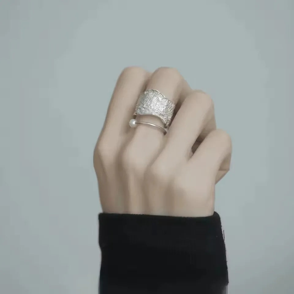 VENTFILLE 925 Sterling Silver Adjustable Ring – Vintage Hollow Line Punk Hip Hop Couple Jewelry