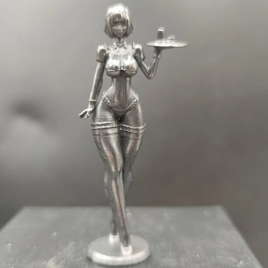 7cm Vintage Copper Beauty Girl Figurine – Waiter Model Ornament for Home Decor, Souvenirs & Gifts