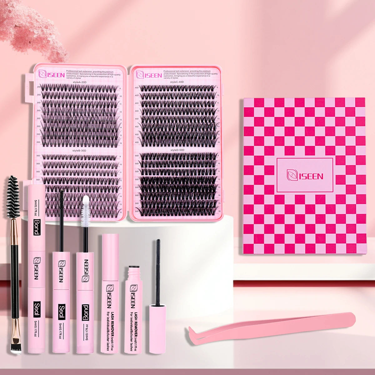 DIY Segmented False Eyelash Set – Large Capacity Cluster Eyelash Book with Glue, Remover, Tweezers & Brush, Festival Gift