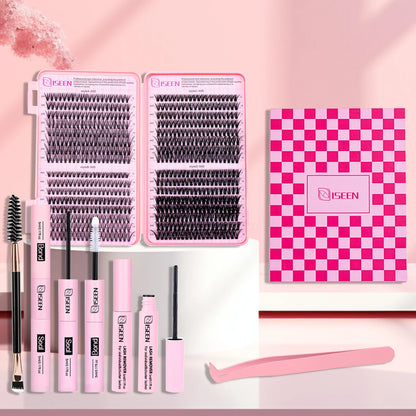DIY Segmented False Eyelash Set – Large Capacity Cluster Eyelash Book with Glue, Remover, Tweezers & Brush, Festival Gift