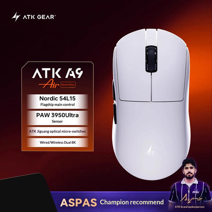 ATK DragonFly A9 Air Ultimate Wireless Gaming Mouse - 42000DPI PAW3950 Sensor 8KHz RGB Ergonomic Mouse for PC Windows & MacOS