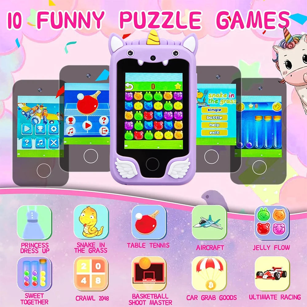 Kids Musical Smart Phone Toy – Cartoon Unicorn Touchscreen Baby Mobile for Girls & Boys, Educational Birthday & Christmas Gift