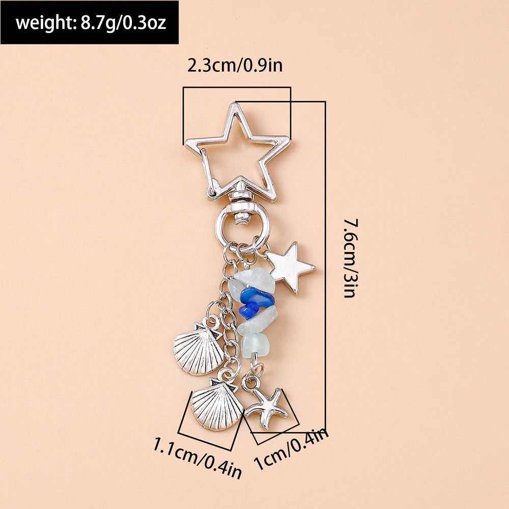 Summer Beach Shell Keychain – Octopus and Starfish Marine Life Pendant for Women, Girls, Handbag Decor, and Gifts