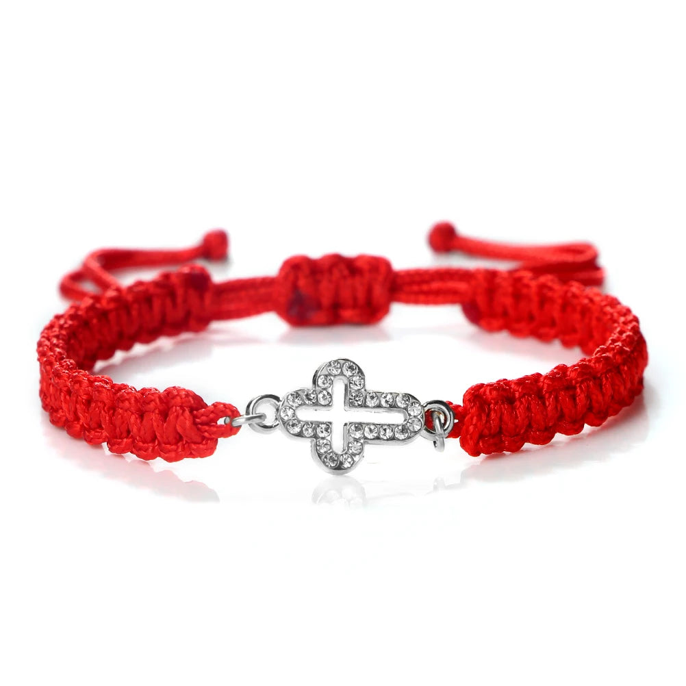 Crystal Hollow Cross Bracelet - Braided Prayer Healing Bangle Jewelry Gift for Women & Yoga Lovers