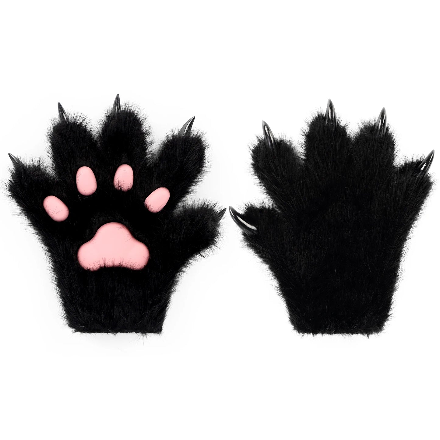 Furry Animal Paw Gloves – Cat, Wolf, Fox, Dog Fluffy Costume Mittens for Kids Cosplay, Halloween & Christmas