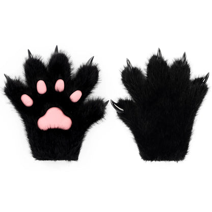 Furry Animal Paw Gloves – Cat, Wolf, Fox, Dog Fluffy Costume Mittens for Kids Cosplay, Halloween & Christmas