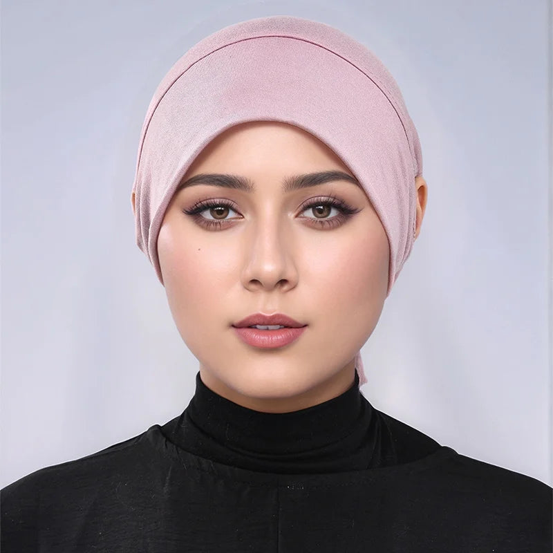 Women’s Tie-Back Jersey Hijab Cap - Stretchy Elastic Muslim Inner Underscarf with Ear-Covering Design