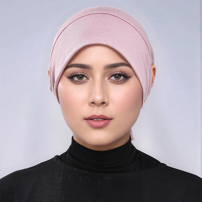 Women’s Tie-Back Jersey Hijab Cap - Stretchy Elastic Muslim Inner Underscarf with Ear-Covering Design